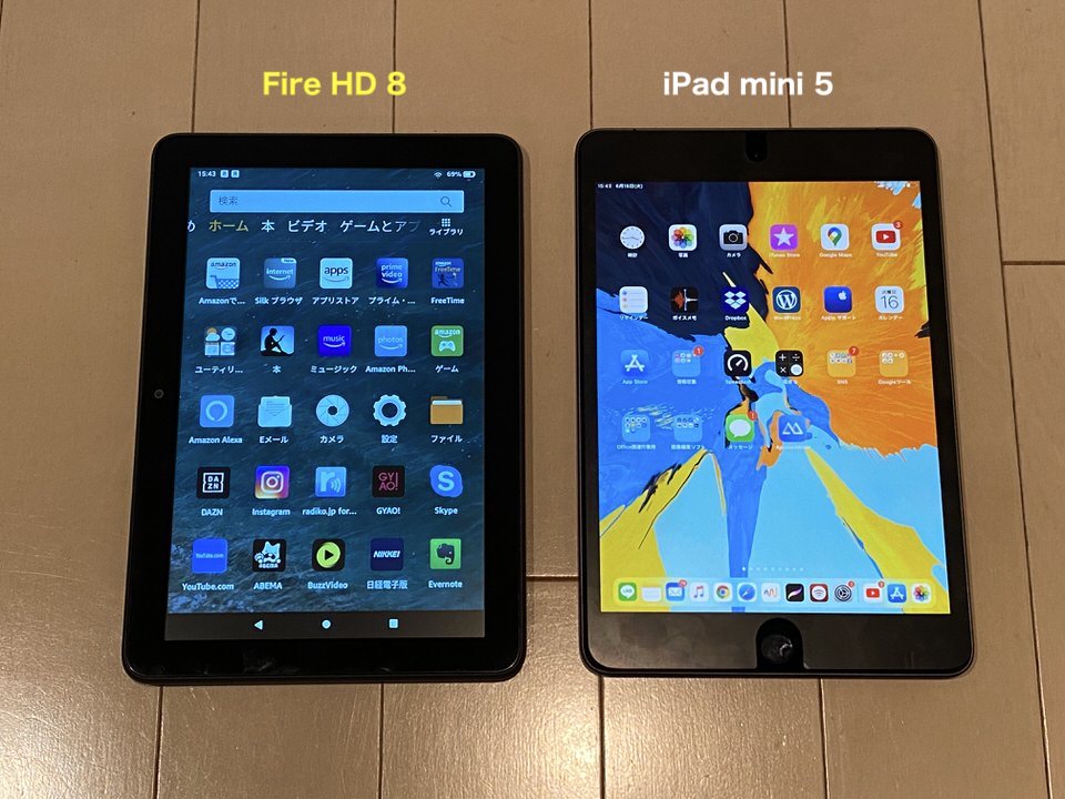 Fire HD 8とiPad mini5と同じ大きさ