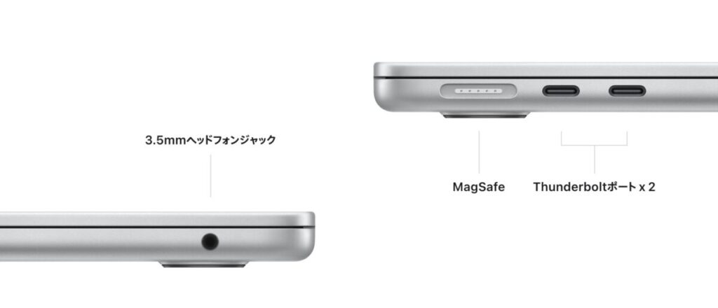 MagSafeの電源コネクタに対応し、Thunderboltポートが2つ。